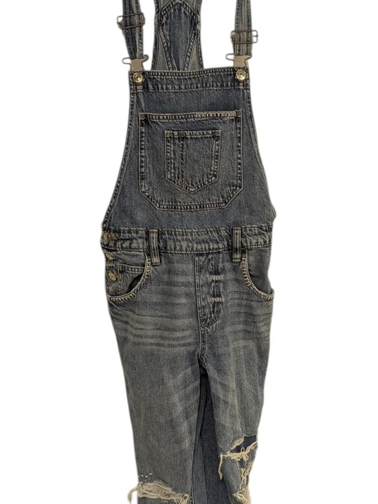 AMERICAN EAGLE Ripped DISTRESSED Patched TOMGIRL Denim OVERALLS XS - Picture 2 of 13